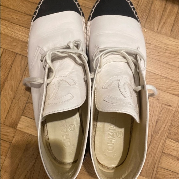 Chanel Leather Slouchy Sneaker-Style Espadrilles in Cream&Black Size IT41/US10.5 - Picture 4 of 6
